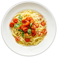 piatto di pasta pomodoro e basilico del bar tavola calda Geda caffè
