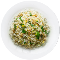 piatto di riso e verdure del bar tavola calda Geda caffè